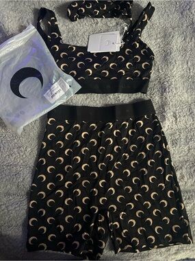 Marine Serre Black Two-Piece Moon Print Crop Top & Shorts